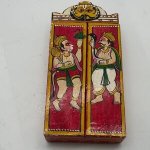 Handcrafted Red Wooden Box with Traditional Art Hindu folk art